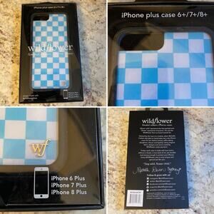 NEW Blue White Check Wildflower iPhone 6+/7+/8+ Case Never Used